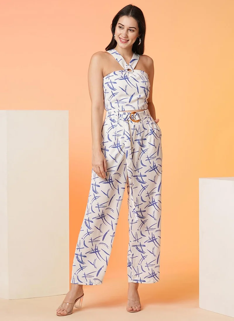 globus Globus Women White Printed Halter Neck Top With Trousers